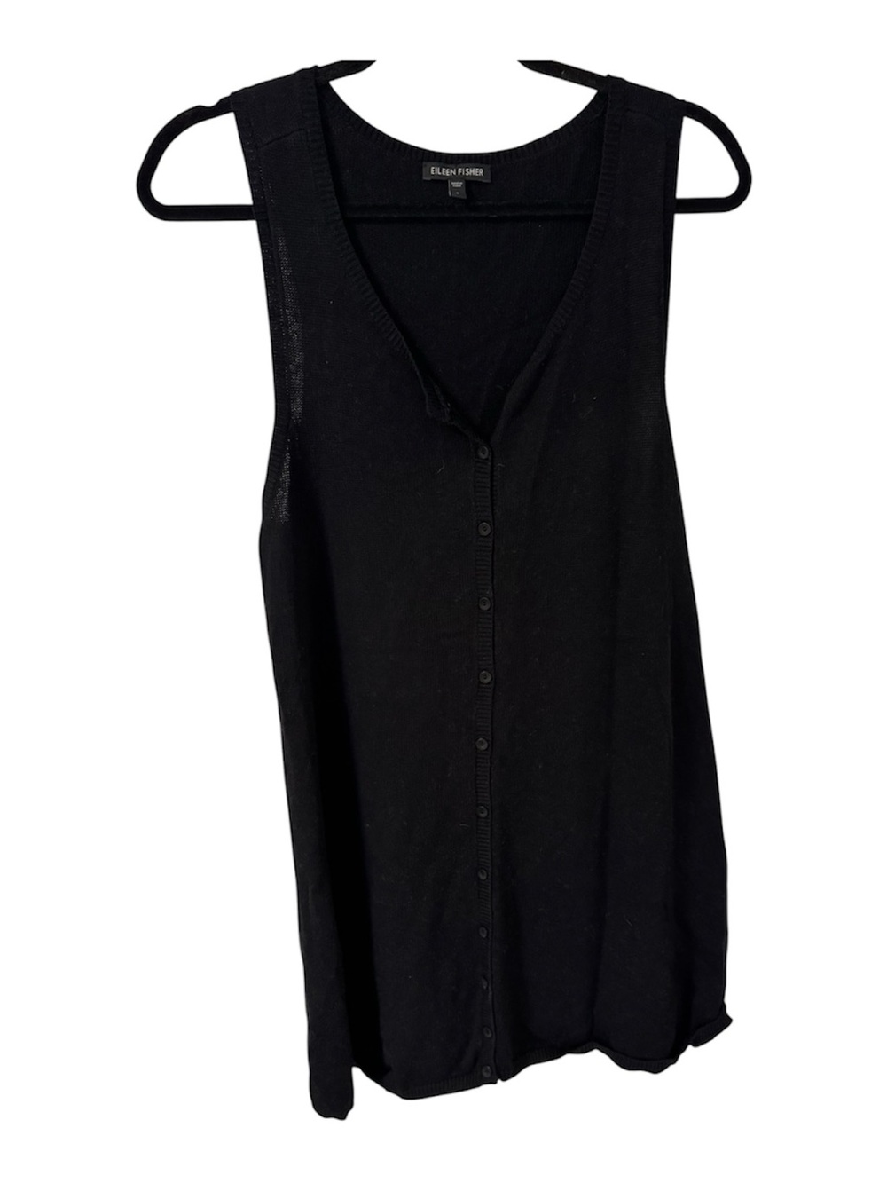 Eileen Fisher Black Sleeveless Button-Front Knit Tank